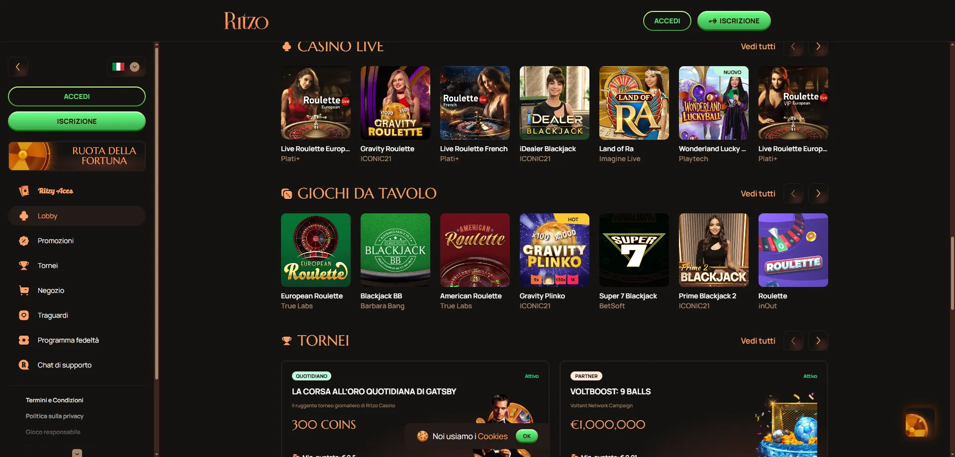 Ritzo Casino bonus di benvenuto 100% — offerta promozione 2026