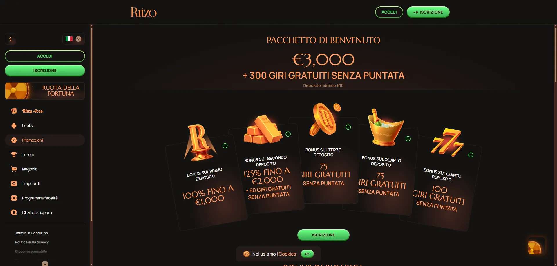 Slot machine e giochi live su Ritzo Casino — catalogo 2026